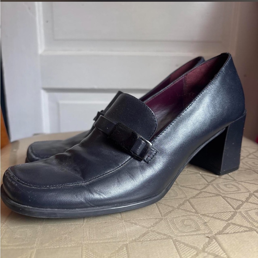 Nine West Black Leather Block Heel Loafers - Picture 2 of 5